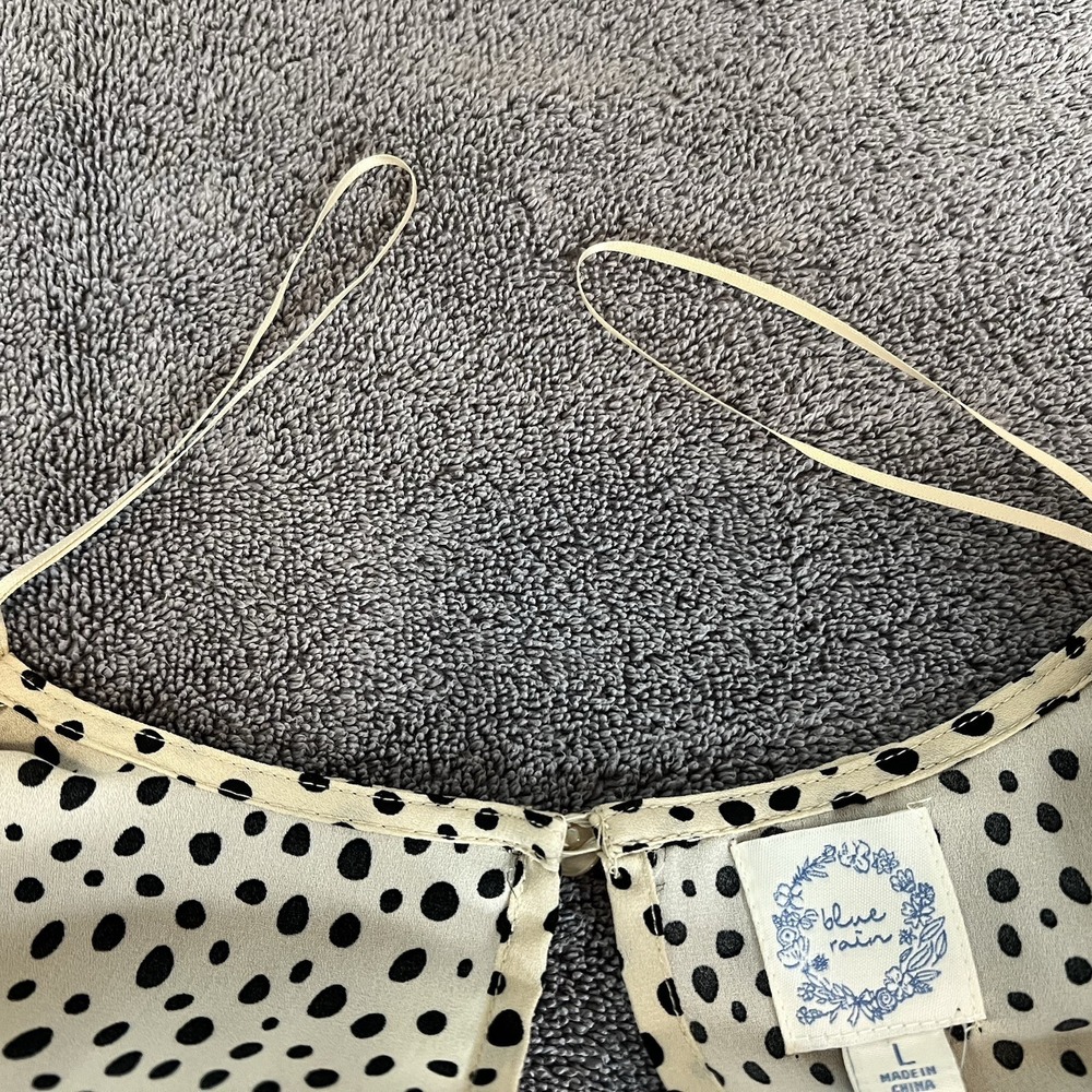 FRANCESCA'S Blue Rain Dane Spotted Front Tie Mini Godet Hemline Size Large NWT - Picture 16 of 16
